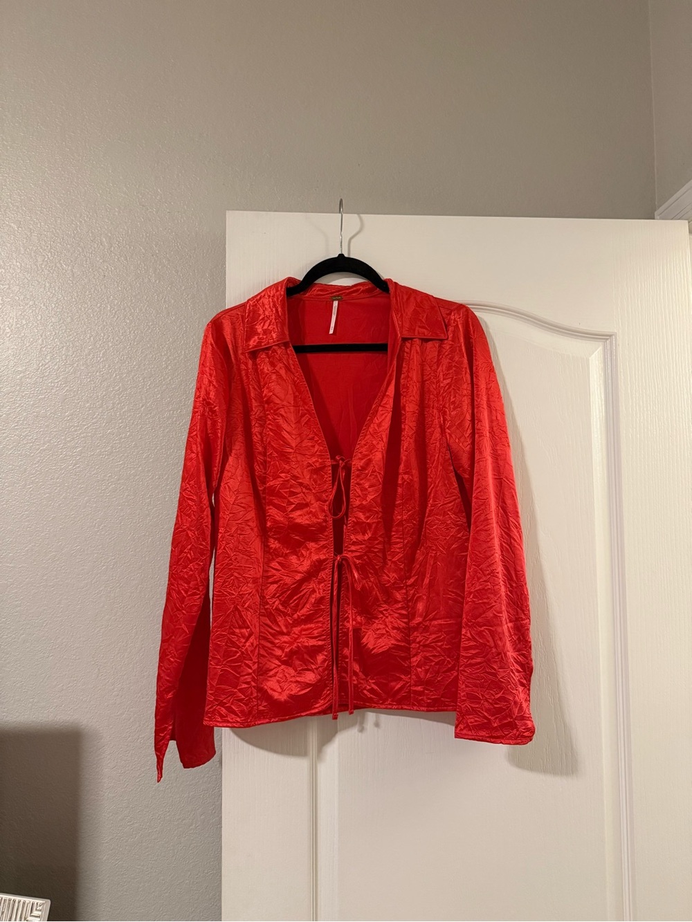 Free People Red Satin Blouse